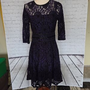 Miusol Black and Purple Lace Long Sleeve Dress